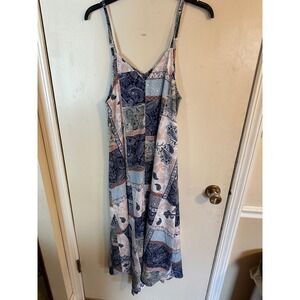 Good Times Paisley Patchwork Slip Dress Blue Pink Handkerchief Hem Womens Large